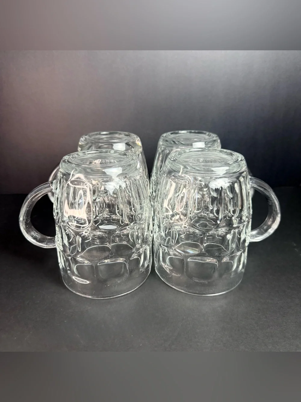 Vintage SET of 4 VINTAGE LUMINARC FRANCE CLEAR GLASS THUMBPRINT BEER MUGS 5